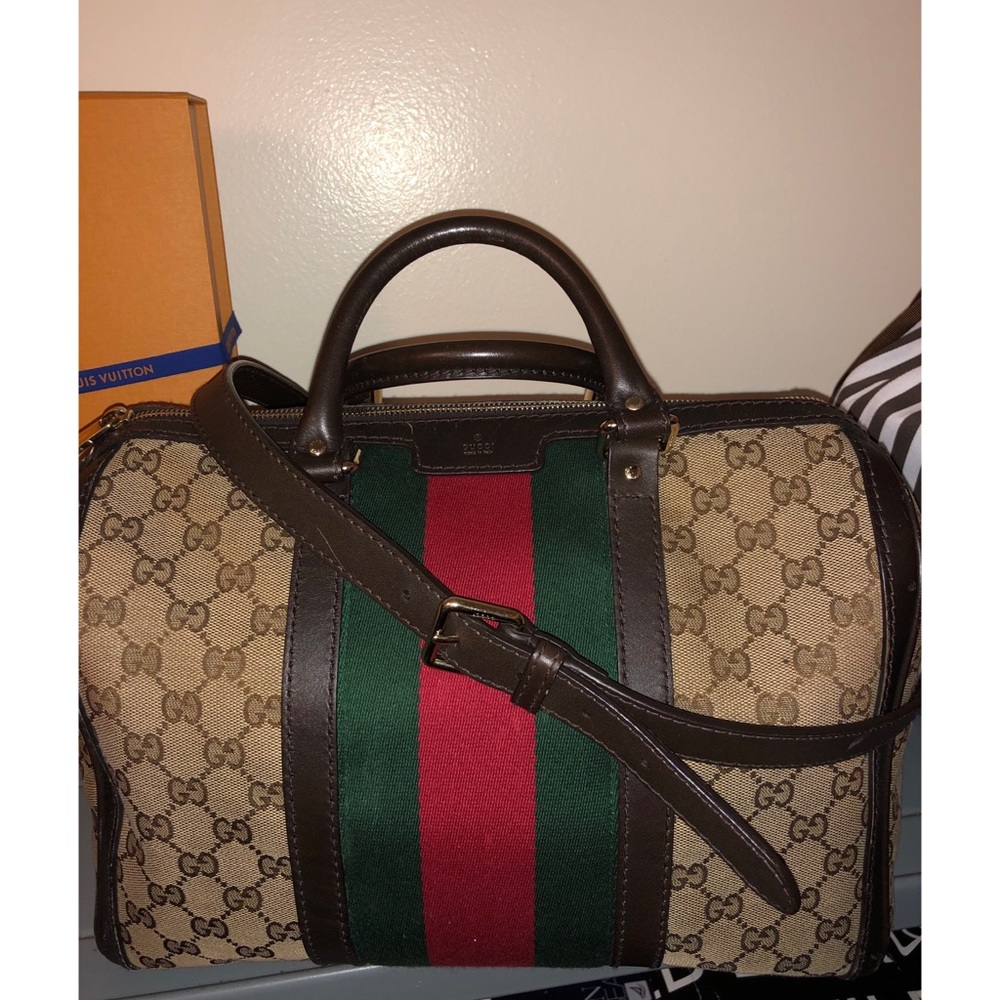 Gucci Boston Bag Brown and Green Monogram Bag
